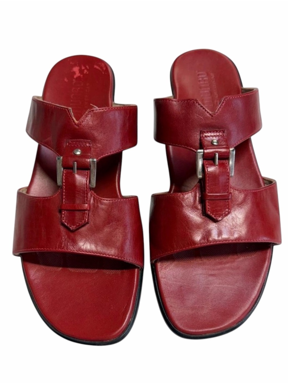 Munro Leather Buckle Slide Sandals Women’s 8.5 Wide Red Preppy Office Summer